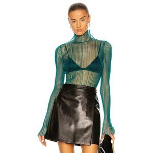 Aisling Camps Mist Turtleneck Top in Teal Medium Womens Sheer Blouse
